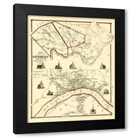 Haverhil Massachusetts Landowner - Jaques 1851 Black Modern Wood Framed Art Print with Double Matting by Jaques