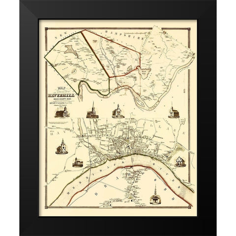Haverhil Massachusetts Landowner - Jaques 1851 Black Modern Wood Framed Art Print by Jaques