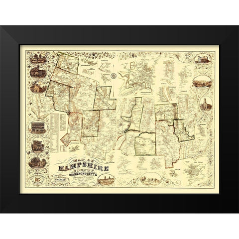 Hampshire Massachusetts - Barker 1854 Black Modern Wood Framed Art Print by Barker