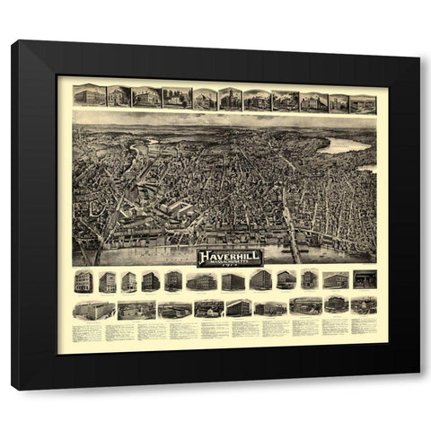 Haverhill Massachusetts - Bailey 1914  Black Modern Wood Framed Art Print with Double Matting by Bailey