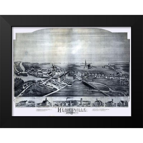 Hebronville Massachusetts - Bailey 1891  Black Modern Wood Framed Art Print by Bailey