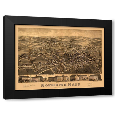 Hopkinton Massachusetts - Bailey 1880  Black Modern Wood Framed Art Print with Double Matting by Bailey