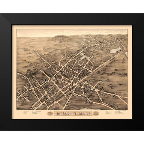 Holliston Massachusetts - Brenner 1878  Black Modern Wood Framed Art Print by Brenner