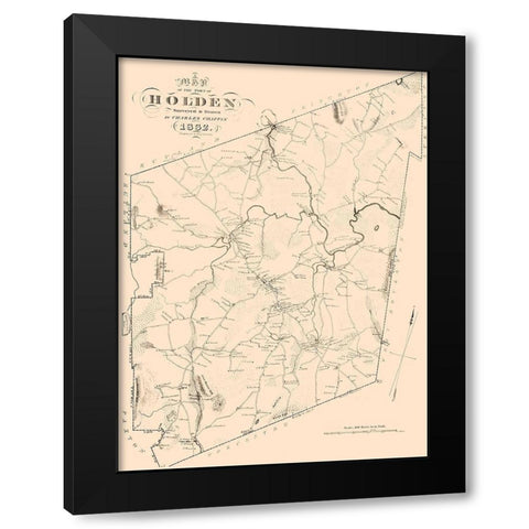 Holden Massachusetts - Chaffin 1832  Black Modern Wood Framed Art Print by Chaffin