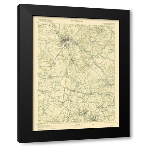 Lawrence Massachusetts Sheet - USGS 1893 Black Modern Wood Framed Art Print with Double Matting by USGS