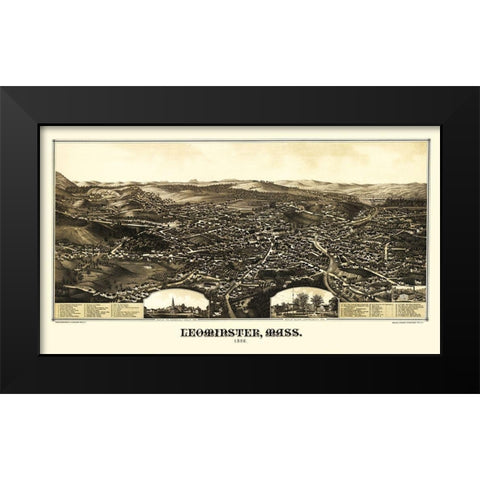 Leominster Massachusetts - Burleigh 1886 Black Modern Wood Framed Art Print by Burleigh