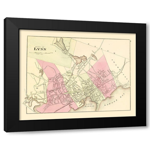 Lynn Massachusetts - Walling 1871 Black Modern Wood Framed Art Print with Double Matting by Walling