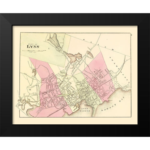 Lynn Massachusetts - Walling 1871 Black Modern Wood Framed Art Print by Walling