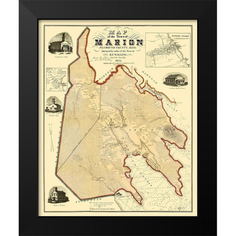Marion Massachusetts - Walling 1855 Black Modern Wood Framed Art Print by Walling