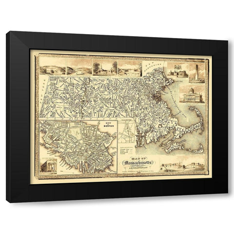 Massachusetts - Goldthwait 1838 Black Modern Wood Framed Art Print by Goldthwait