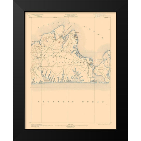 Massachusetts Marthas Vineyard Sheet - USGS 1894 Black Modern Wood Framed Art Print by USGS