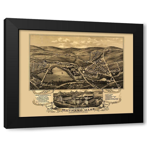 Maynard Massachusetts - Bailey 1879  Black Modern Wood Framed Art Print by Bailey