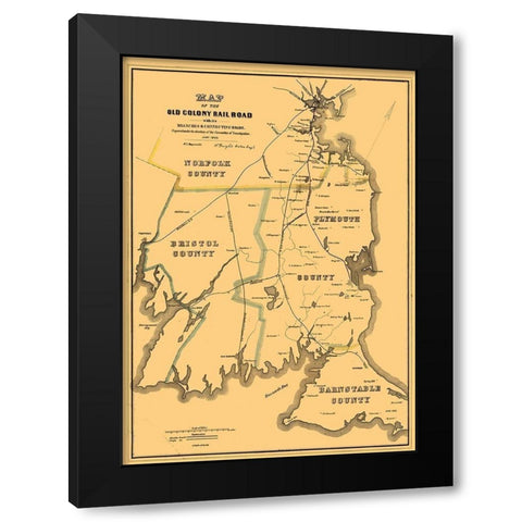 Old Colony Railroad - Eaton 1850  Black Modern Wood Framed Art Print with Double Matting by Eaton