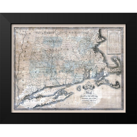 Massachusetts Rhode Island Connecticut - Bingham 1840  Black Modern Wood Framed Art Print by Bingham