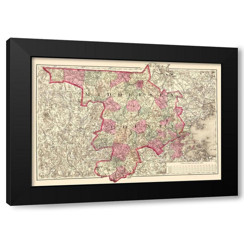 Middlesex Massachusetts - Walling 1871 Black Modern Wood Framed Art Print by Walling