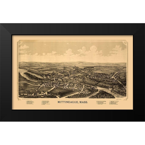Mittineague Massachusetts - Burleigh 1889  Black Modern Wood Framed Art Print by Burleigh