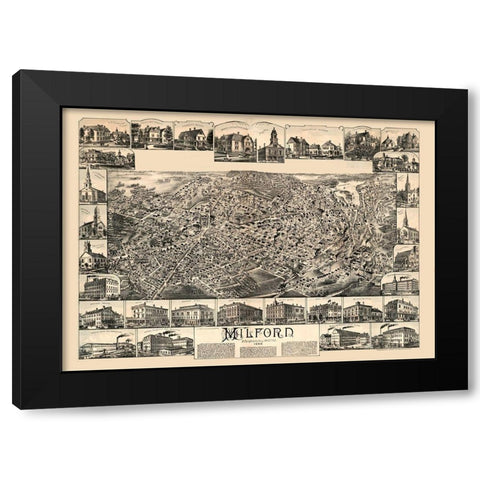 Milford Massachusetts - Bailey 1888  Black Modern Wood Framed Art Print with Double Matting by Bailey