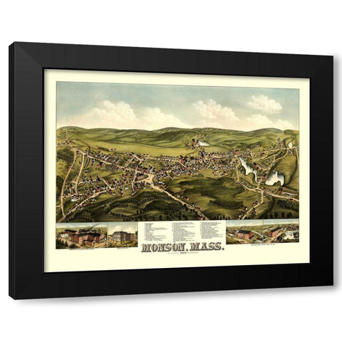 Monson Massachusetts - Bailey 1879  Black Modern Wood Framed Art Print with Double Matting by Bailey
