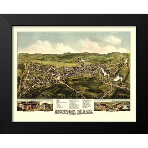 Monson Massachusetts - Bailey 1879  Black Modern Wood Framed Art Print by Bailey