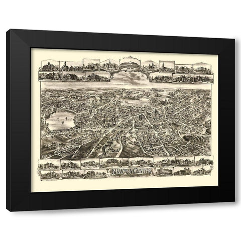 Newton Centre Massachusetts - Bailey 1897 Black Modern Wood Framed Art Print by Bailey