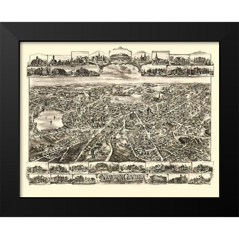 Newton Centre Massachusetts - Bailey 1897 Black Modern Wood Framed Art Print by Bailey