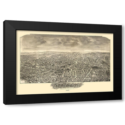 Newton Massachusetts - Bailey 1897 Black Modern Wood Framed Art Print by Bailey