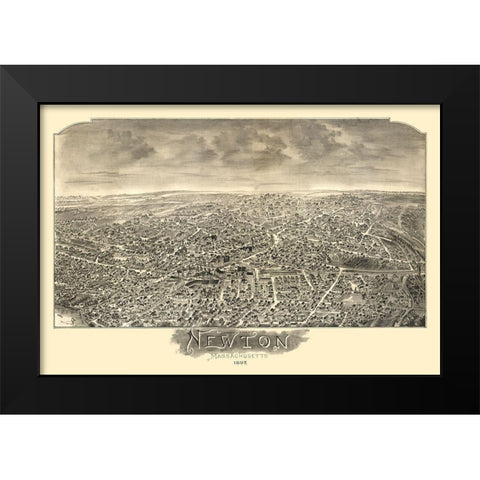 Newton Massachusetts - Bailey 1897 Black Modern Wood Framed Art Print by Bailey