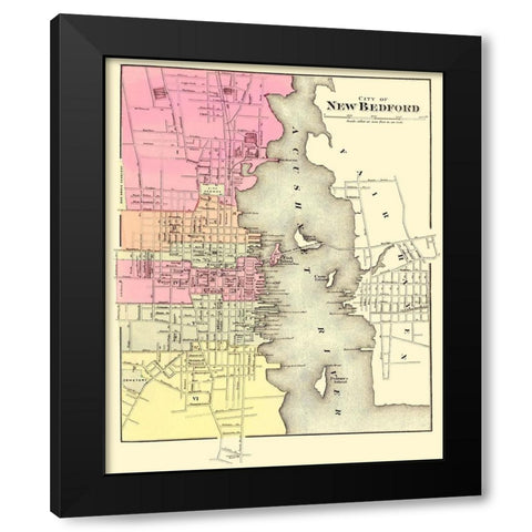 New Bedford Massachusetts - Walling 1871 Black Modern Wood Framed Art Print with Double Matting by Walling