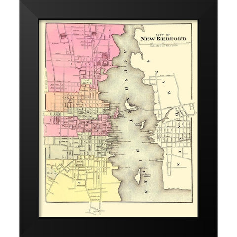 New Bedford Massachusetts - Walling 1871 Black Modern Wood Framed Art Print by Walling