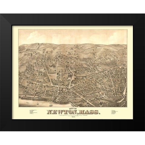 Newton Massachusetts - Bailey 1878  Black Modern Wood Framed Art Print by Bailey
