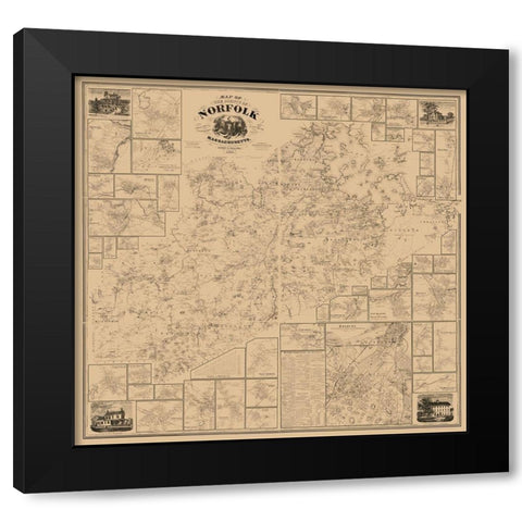 Norfolk County Massachusetts - Walling 1858 Black Modern Wood Framed Art Print by Walling