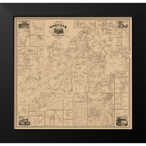 Norfolk County Massachusetts - Walling 1858 Black Modern Wood Framed Art Print by Walling