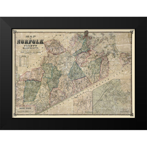 Norfolk County Massachusetts - Walling 1853 Black Modern Wood Framed Art Print by Walling