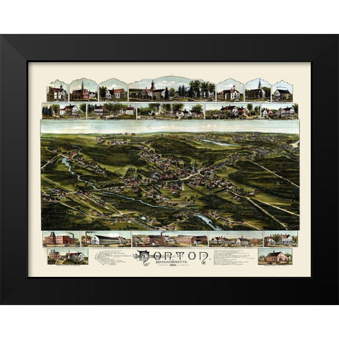 Norton Massachusetts - Bailey 1891  Black Modern Wood Framed Art Print by Bailey