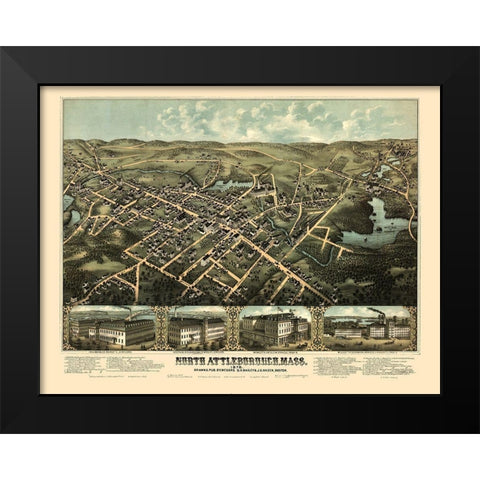 North Attleboro Massachusetts - Bailey 1878  Black Modern Wood Framed Art Print by Bailey