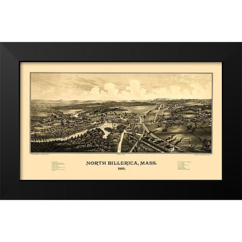 North Billerica Massachusetts - Burleigh 1887  Black Modern Wood Framed Art Print by Burleigh