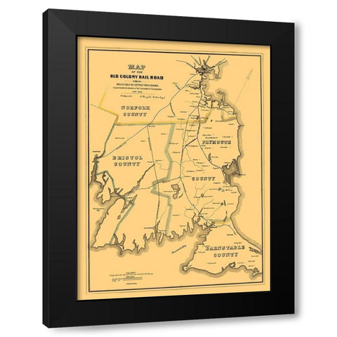 Old Colony Railroad - Bufford 1850 Black Modern Wood Framed Art Print with Double Matting by Bufford