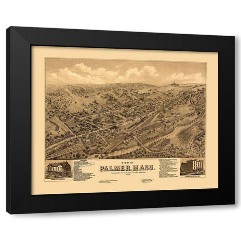 Palmer Massachusetts - Bailey 1879  Black Modern Wood Framed Art Print by Bailey
