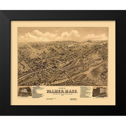 Palmer Massachusetts - Bailey 1879  Black Modern Wood Framed Art Print by Bailey