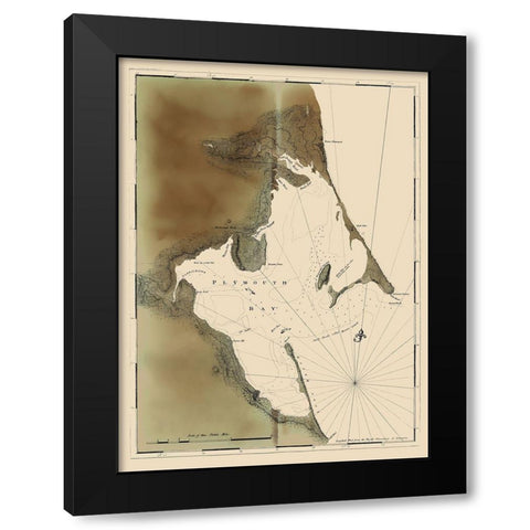 Plymouth Bay - 1770 Black Modern Wood Framed Art Print with Double Matting by Unknown