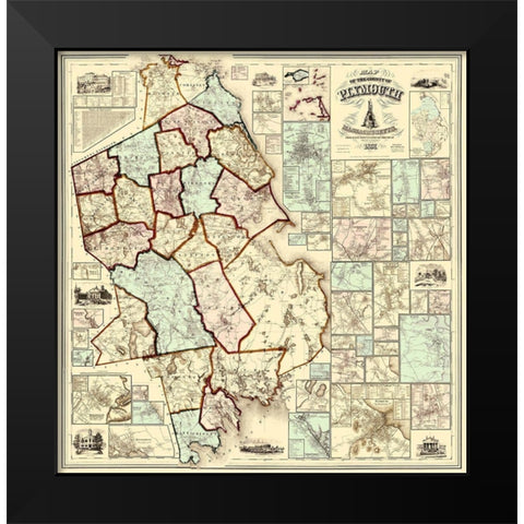 Plymouth Massachusetts - Walling 1857 Black Modern Wood Framed Art Print by Walling