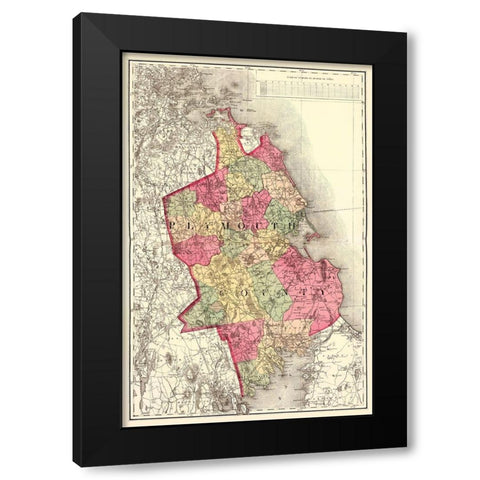 Plymouth Massachusetts - Walling 1871 Black Modern Wood Framed Art Print with Double Matting by Walling