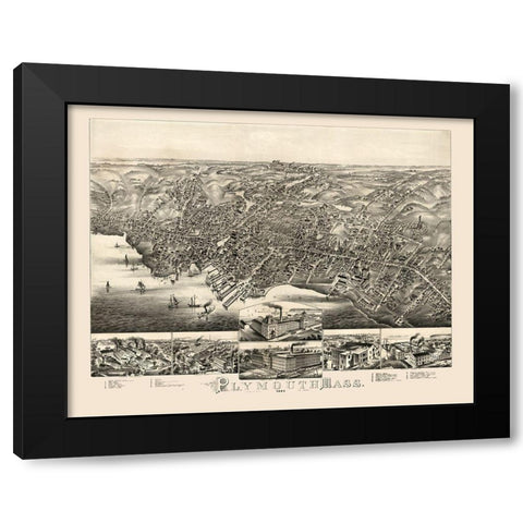 Plymouth Massachusetts -1882 Black Modern Wood Framed Art Print with Double Matting by Unknown