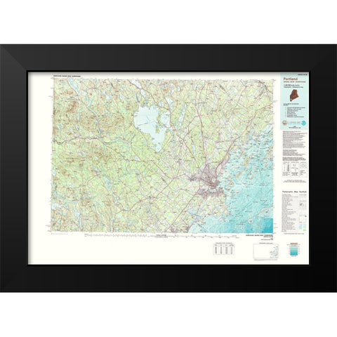 Portland Maine Quad - USGS 1985 Black Modern Wood Framed Art Print by USGS