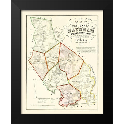 Raynham Massachusetts - Walling 1855 Black Modern Wood Framed Art Print by Walling