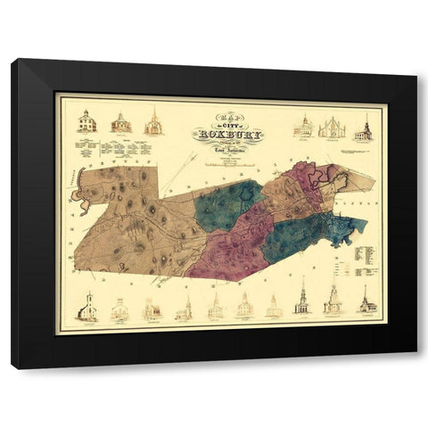 Roxbury Massachusetts - Boynton 1849 Black Modern Wood Framed Art Print with Double Matting by Boynton