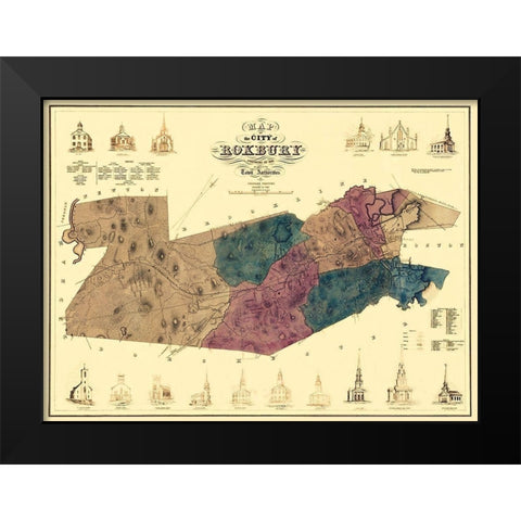 Roxbury Massachusetts - Boynton 1849 Black Modern Wood Framed Art Print by Boynton