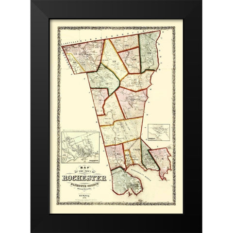 Rochester Massachusetts - Walling 1856 Black Modern Wood Framed Art Print by Walling