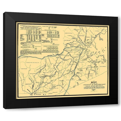 Boston and Woonsocket Railroad - Bouve 1847 Black Modern Wood Framed Art Print by Bouve
