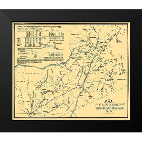 Boston and Woonsocket Railroad - Bouve 1847 Black Modern Wood Framed Art Print by Bouve